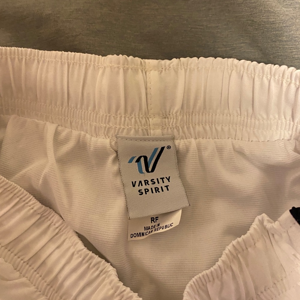 NWOT Varsity Athletic Shorts White with Multicolor Trim - Picture 2 of 3